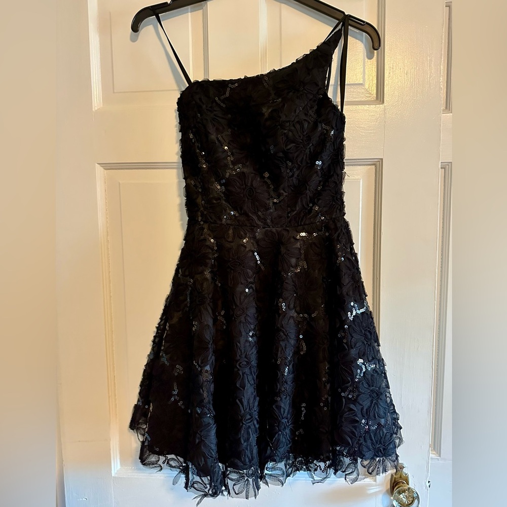 Black Sequin Floral Dress